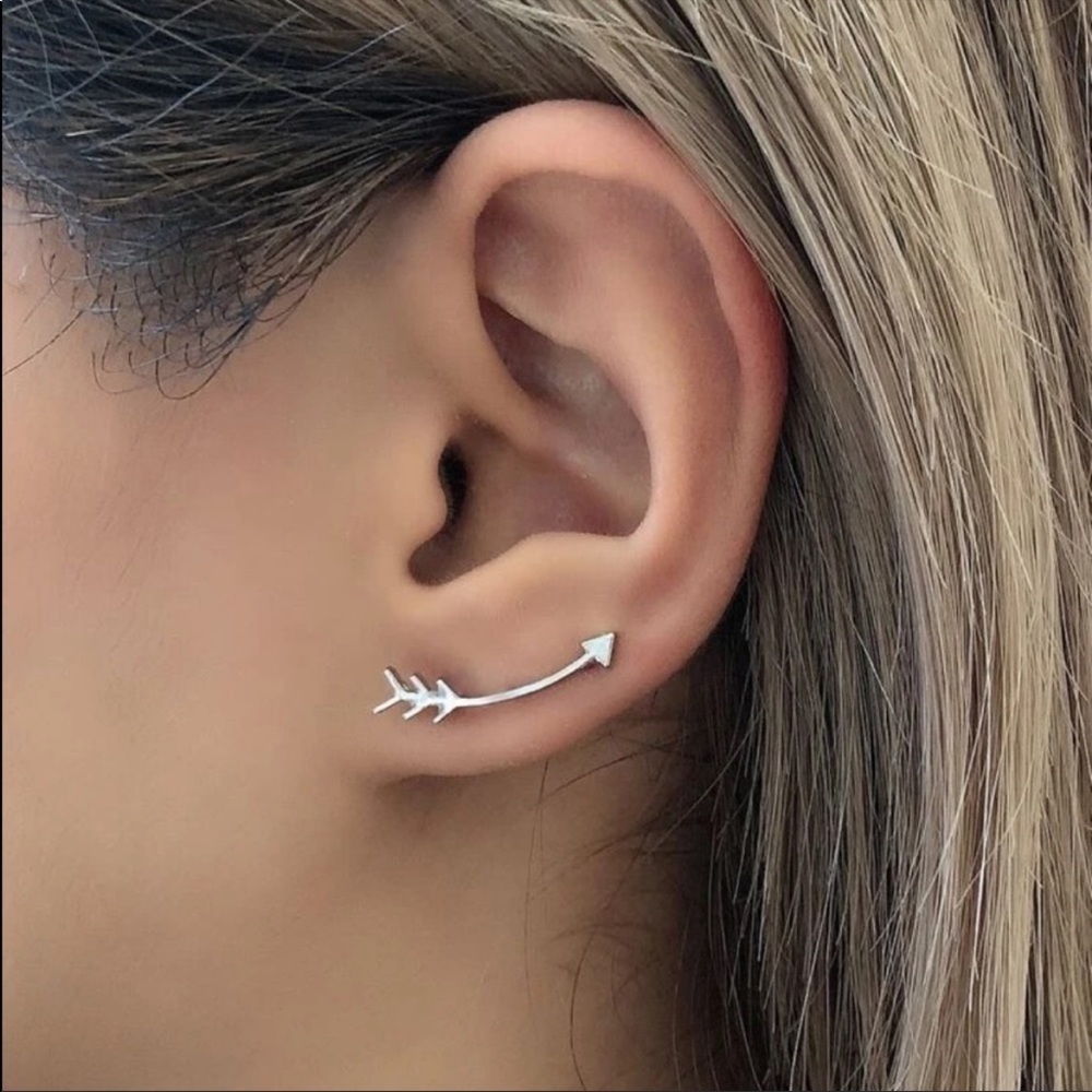 FESTIVAL CRAWLER SILVER TONE MINIMALIST STUD EARRINGS - Picture 1 of 3
